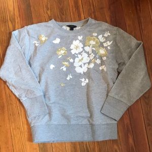 J crew sweater gold embroidery gray XS